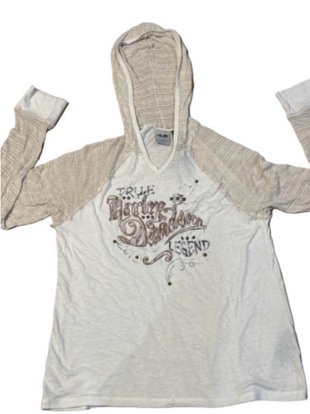 Harley-Davidson Cream & White Hooded Graphic Pullover
